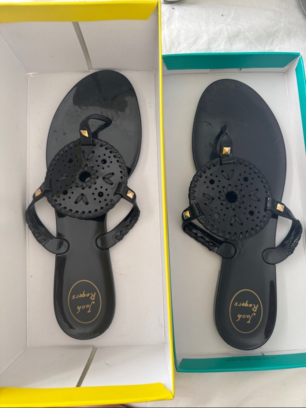 Jack Rogers Georgica Black Jelly Sandals with Gold Studs